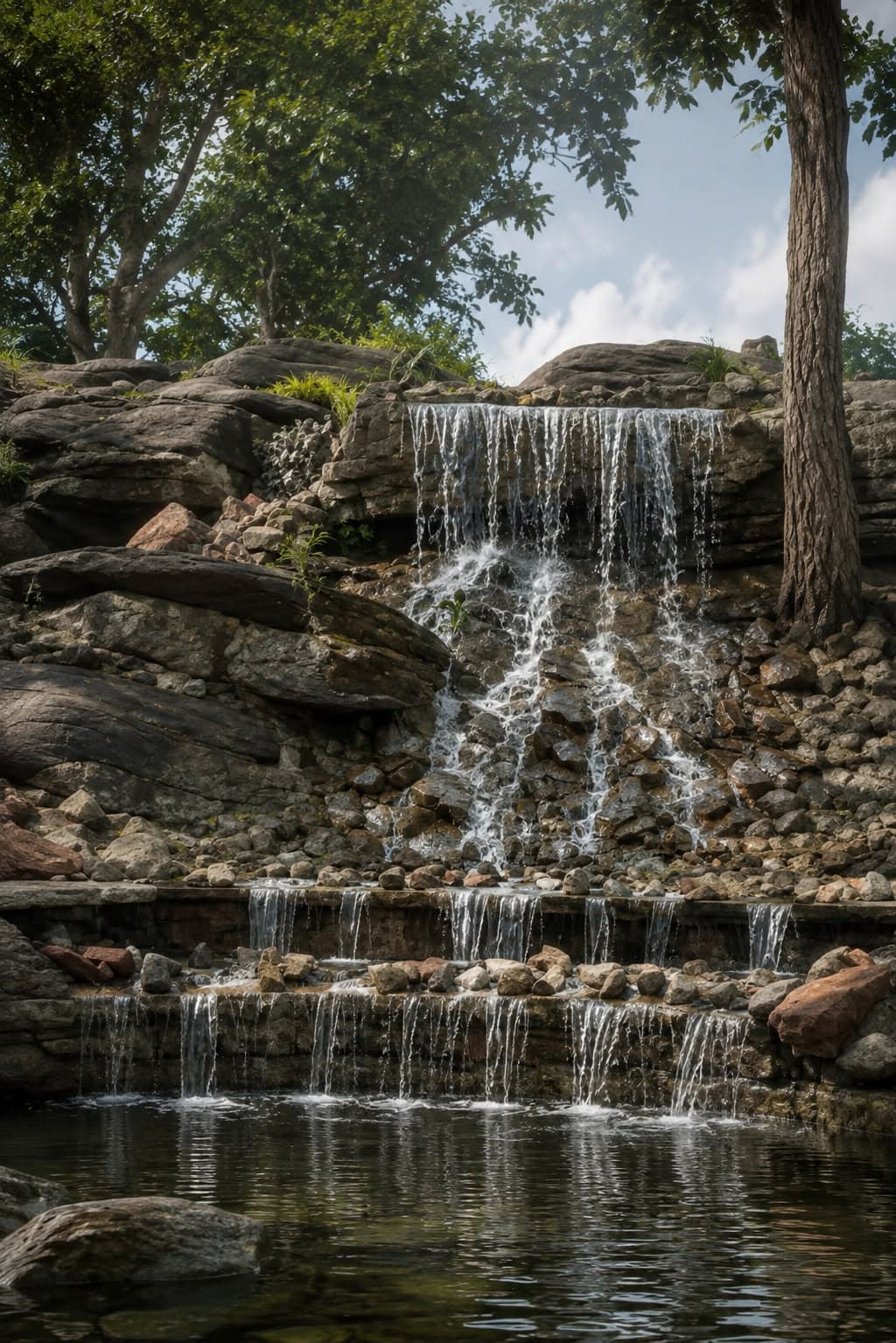 Tiered forest waterfall in the forest
