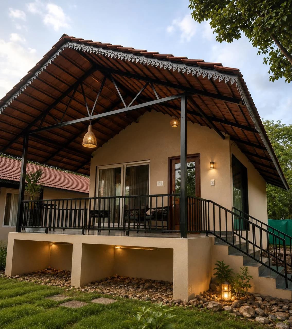Cottage exterior tucked among the trees