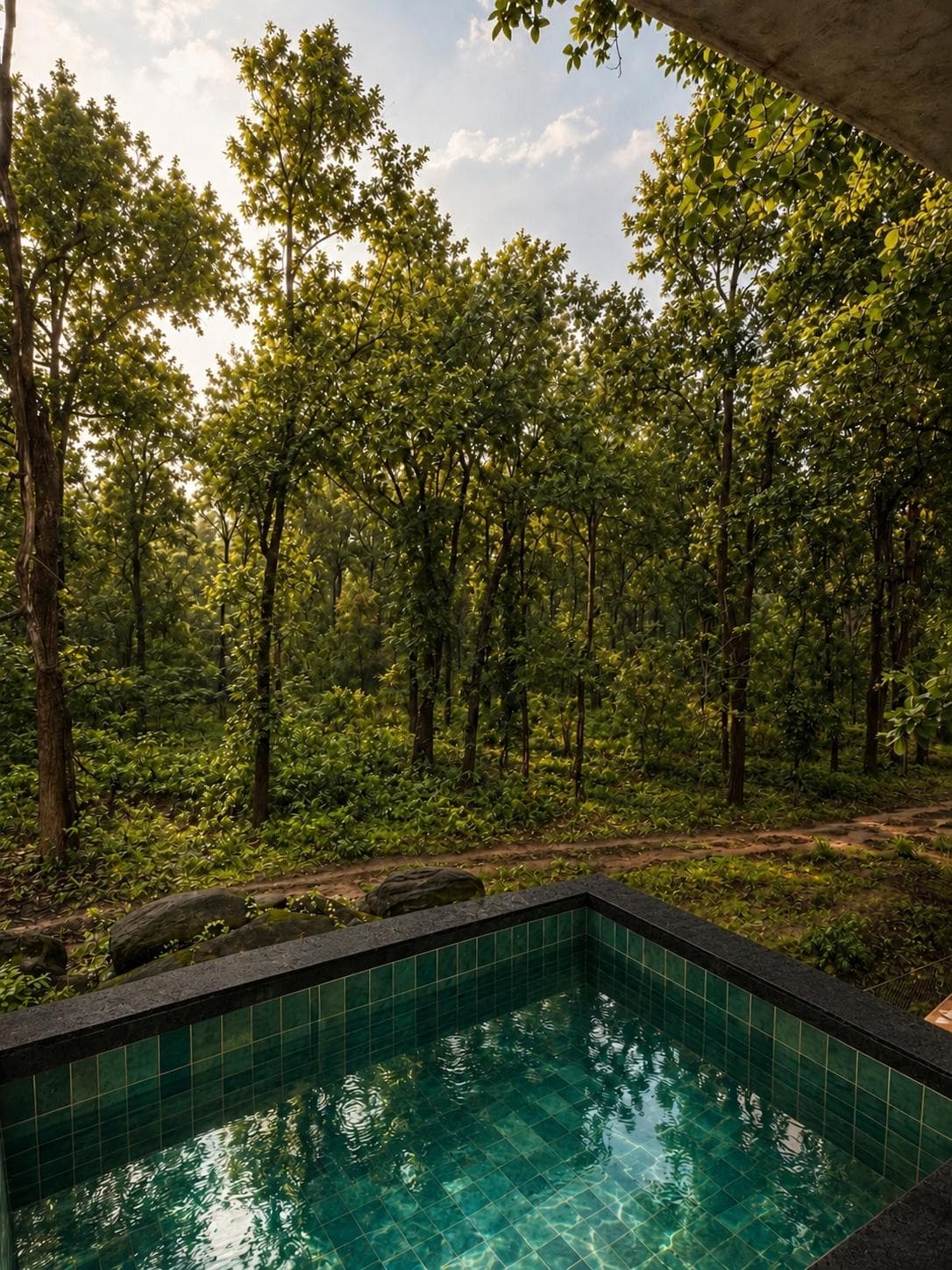 Forest-side pool at Avora Wilderness Resort